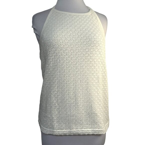 GAP Y2K White Crochet Halter Tank Top Sz Extra Large Fully Lined 70's Vibe NEW - Picture 1 of 5